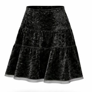 Pantology Black Crush Velvet Tiered Skirt Womens SZ S Whimsigoth Midnight Fairy